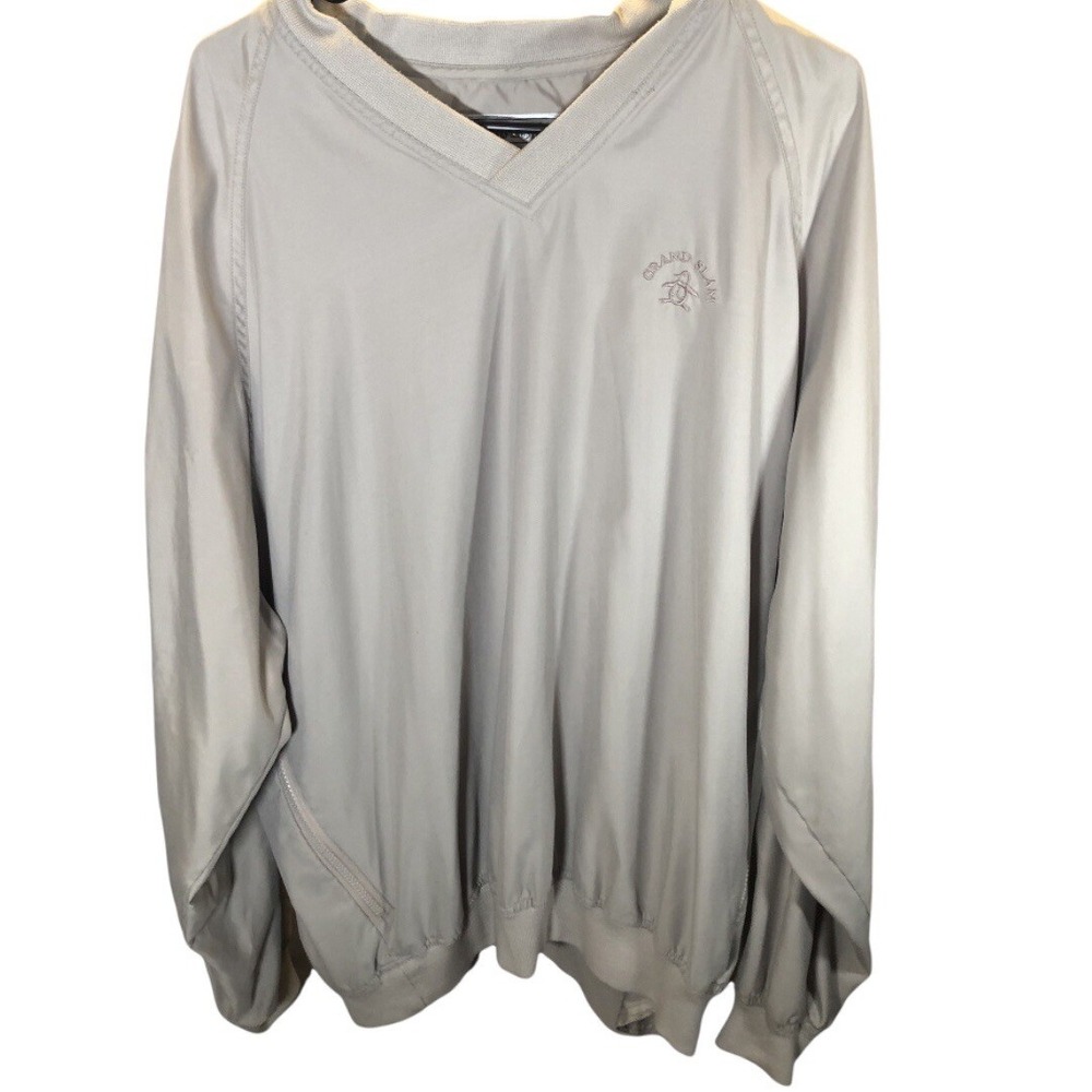 Grand Slam Penguin V Neck Mens Tan LS Pullover Windbreaker‎ Shirt Cloth Cuffs XL